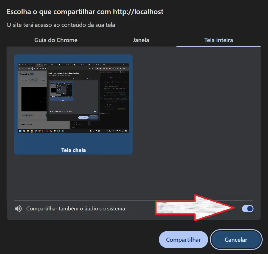 Demonstrasi visual tentang cara mengaktifkan opsi Bagikan audio sistem di browser untuk merekam rapat